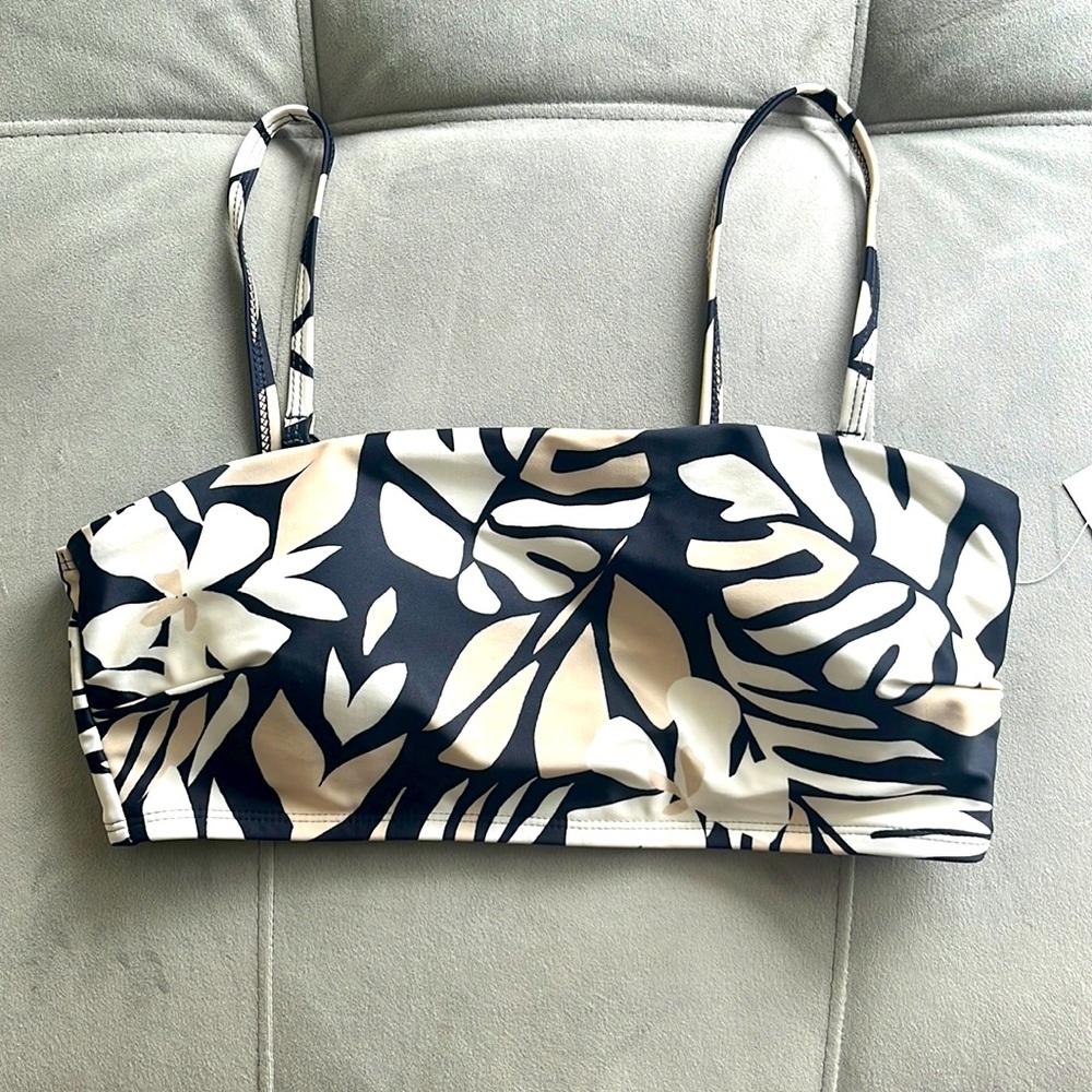 Black/tan/white swim top